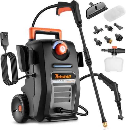 This Hill Lavadora a presión 2 en 1 y limpiador a vapor, lavadora eléctrica de 3000 PSI 2 GPM, limpiador de vapor de 1500 W con tanque de 1 litro,