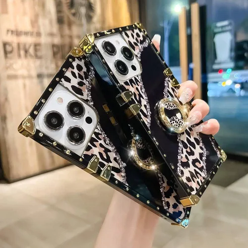 Miniatura 5 de Funda cuadrada de lujo compatible con iPhone 13 Pro Max de 6.7 pulgadas, funda de leopardo brillante, silicona suave y brillante a prueba de golpes