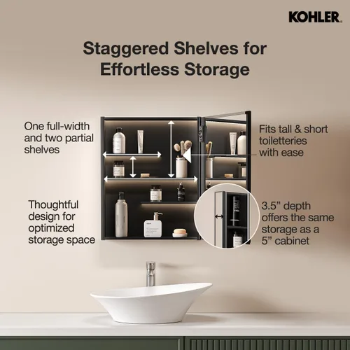 Miniatura 5 de Kohler 81145-DA1 Maxstow - Gabinete de medicinas sin marco para el baño, montaje en superficie, 20 pulgadas de ancho x 24 pulgadas de alto, aluminio