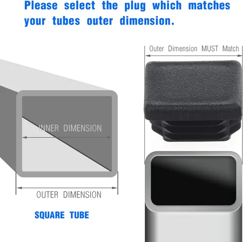 Miniatura 3 de Tapones cuadrados de plástico de 1 pulgada, tubo de 1 pulgada de diámetro exterior de 1 x 1 pulgada, tapas de acero para patas de silla