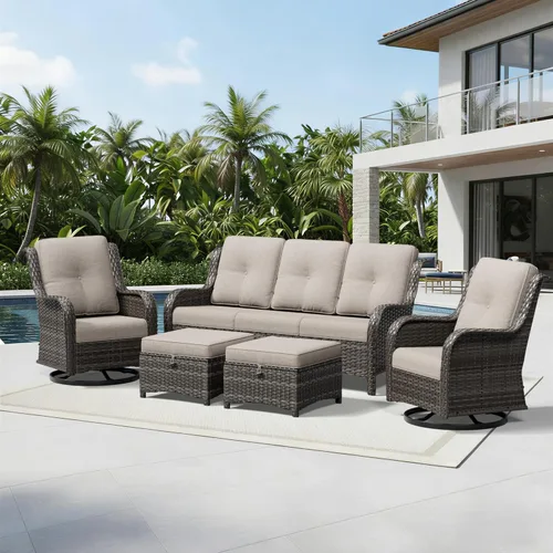 Miniatura 199 de Joyside Juego de sillas de mimbre para patio, juego de 3 piezas de mimbre para exteriores con 2 sillas reposabrazos y 1 mesa auxiliar para terraza