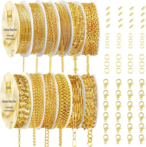 Miniatura 11 de Cadenas de collar para fabricación de joyas, 78.7 pies, 10 rollos de cadenas de joyería de acero inoxidable para hacer collares, pulseras, joyería