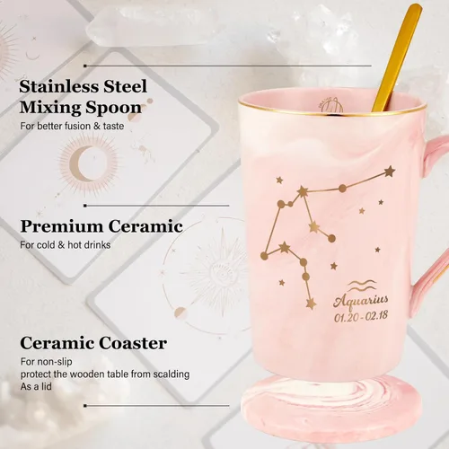 Miniatura 6 de YHRJWN Regalos de Acuario para Mujeres, Taza de Café de Constelación de Acuario, Regalos de Cumpleaños de Enero y Febrero para Mujeres Amantes