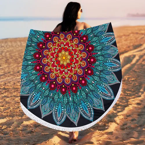 Miniatura 4 de LIVILAN Toalla de playa redonda bohemia con mandala para mujer, toalla de playa circular suave y bonita, manta de playa circular, regalos hippie