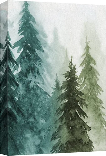 Miniatura 32 de SIGNWIN Lienzo impreso para pared, diseño de bosque y guardería, cabaña de troncos, invierno, nieve, montaña, bosque, ilustraciones de naturaleza