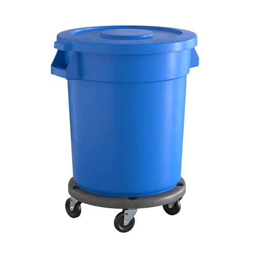 Miniatura 14 de Bote de basura comercial redondo gris de 32 galones con tapa y carrito