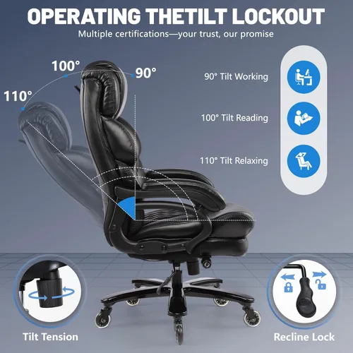 Miniatura 3 de Silla de oficina grande y alta de 800 libras para personas pesadas, silla ejecutiva resistente con respaldo alto, asiento extra ancho y lumbar