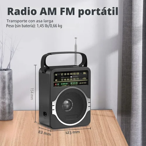 Miniatura 7 de JEUJUG Radio AM FM portátil, Radio Bluetooth 5.0 de 5 Watts con altavoz, Radio FM con batería recargable incorporada/Batería DC D*4 de celdas