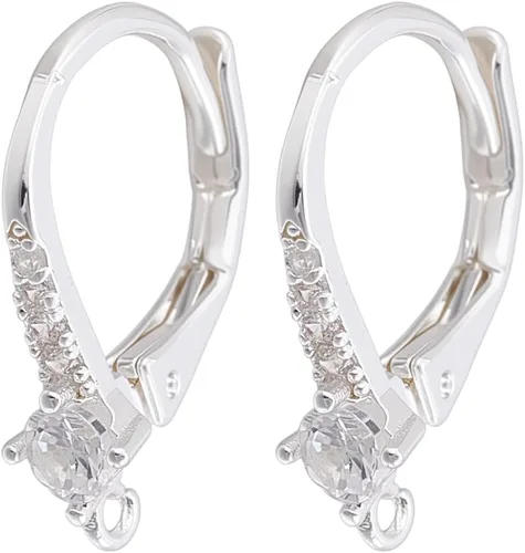 Miniatura 13 de Beebeecraft 1 caja de 14 ganchos de circonita cúbica chapados en oro de 18 quilates, aretes de aro de clip francés con lazo para hacer aretes