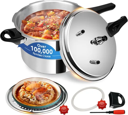 Miniatura 12 de Olla a presión de 8 cuartos de galón + aluminio, ollas de presión para cocinar olla a presión de 8 cuartos de galón, compatible con inducción