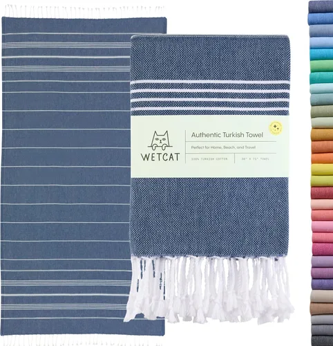 Miniatura 12 de WETCAT Toalla de playa original turca (39 x 71) – Peshtemal prelavado, 100% algodón, muy absorbente, de secado rápido y ultra suave, seguro