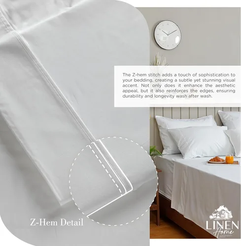 Miniatura 3 de Linen Home Sábanas de Percal de Algodón 100% Tamaño Queen, Blanco, Bolsillo Profundo, Juego de 4 Piezas - 1 Sábana Encimera, 1 Sábana Bajera