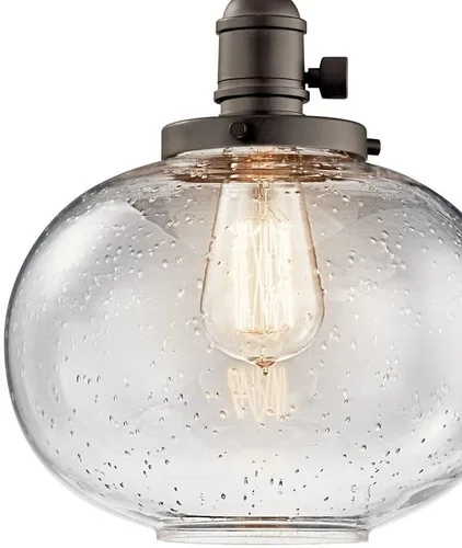 Miniatura 2 de Kichler Avery 9.75" 1 Luz Mini Colgante con Vidrio Semillado Transparente en Bronce Oldee®
