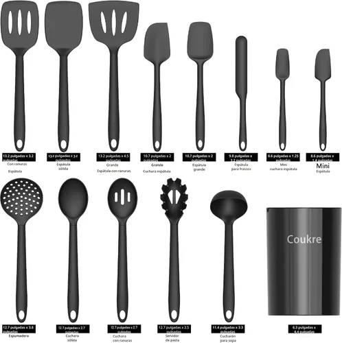 Miniatura 2 de Coukre Juego de utensilios de cocina de silicona con soporte, resistentes al calor, herramientas de cocina de grado alimenticio, espátula, cuchara