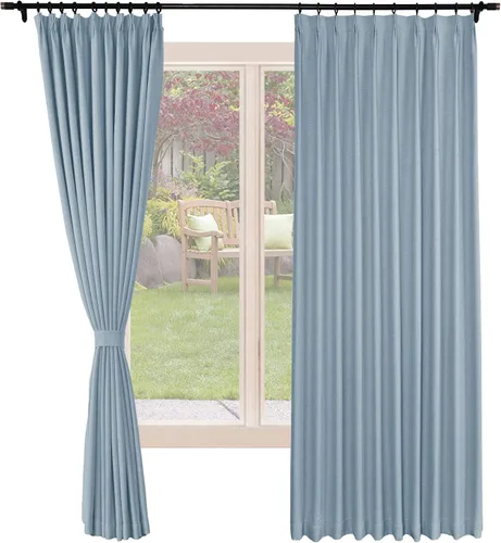 Miniatura 17 de Frelement Cortinas opacas de lino natural, paneles de cortinas plisadas para sala de estar, cortinas con aislamiento térmico, 52 pulgadas de ancho x
