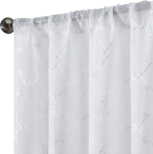 Miniatura 21 de Creative Home Ideas Cortinas transparentes (2 paneles, 38 x 63 pulgadas, azul), paneles de cortina geométricos bordados con alzapaños, cortinas