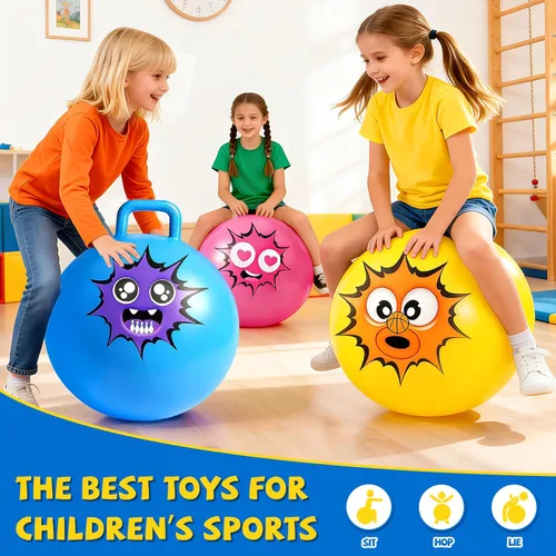 Miniatura 3 de Hymaz Pelota de tolva para niños de 3 a 6 años, paquete de 3 bolas inflables con asa, pelota inflable para saltar saltando, juguetes de salto