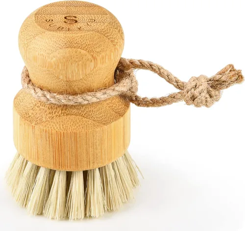 Miniatura 8 de SUBEKYU Cepillo de bambú para fregadero de cocina, cepillo de madera natural con cerdas de sisal para limpieza del hogar, ollas de hierro fundido