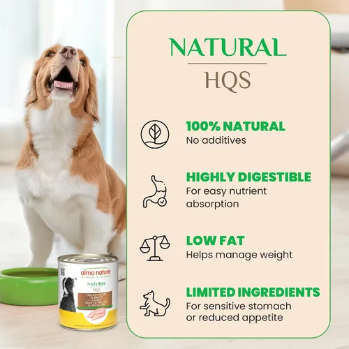 Miniatura 3 de almo nature HQS - Filete de pollo natural en caldo, sin gluten, sin aditivos, comida húmeda enlatada para perros adultos, triturado, 12 x 280 g/9.87
