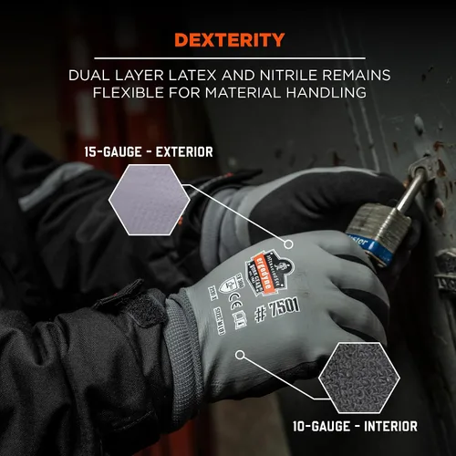 Miniatura 6 de Ergodyne ProFlex 7501 Guantes de Trabajo de Invierno Impermeables con Revestimiento, Palmas Recubiertas de Nitrilo Arenoso, Forro Polar Térmico