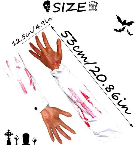 Miniatura 2 de Bimkole Brazo humano falso para Halloween, manos de brazo humano falsas, broma de terror severa, accesorios espeluznantes para casa embrujada