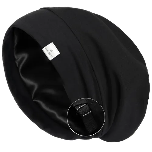 YANIBEST - Gorro de dormir holgado con forro de satén, gorro de satén para quimioterapia unisex, color negro puro