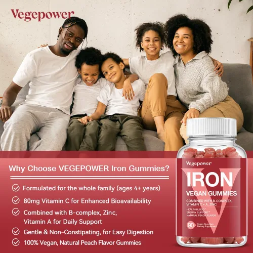 Miniatura 4 de Suplemento de gomitas de hierro vegano - con vitamina C, A, complejo B, folato, zinc para adultos y niños - Apoyo para la salud de la sangre