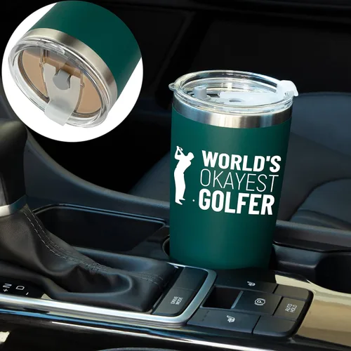Miniatura 8 de Regalos de golf para hombres Worlds Okayest Golfista Taza de viaje de acero inoxidable con 2 tapas y 2 popotes y caja de regalo Idea única