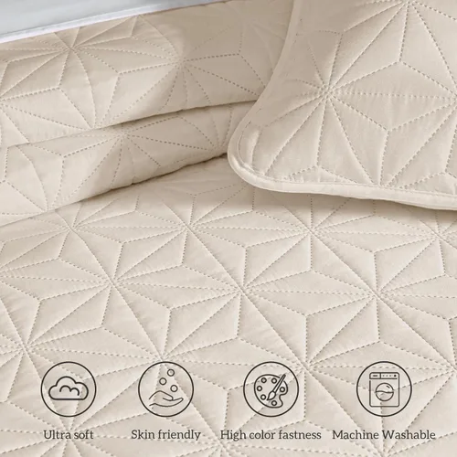 Miniatura 7 de Whale Flotilla - Juego de ropa de cama King, colchas suaves color beige brillante para cama King, tamaño King para todas las estaciones, 3 piezas