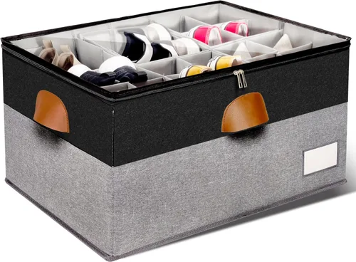 Miniatura 10 de Paquete de 1 organizador de zapatos para armario, contenedores de almacenamiento ajustables para zapatos, contenedores grandes plegables