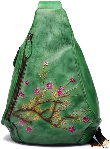 Bolso bandolera de cuero genuino para mujeres y hombres, mochila vintage hecha a mano en el pecho, mochila casual cruzada para el hombro
