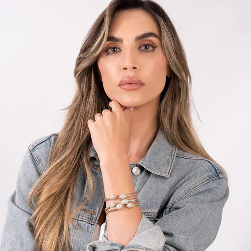 Miniatura 3 de Barzel Brazalete de cable de cristal chapado en oro de 18 quilates para mujer, brazalete, Metal, cristal