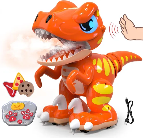 Miniatura 10 de P&C Juguetes de dinosaurio con control remoto para niños Robot recargable Velociraptor con pulverización, efectos de sonido, baile, Dino RC