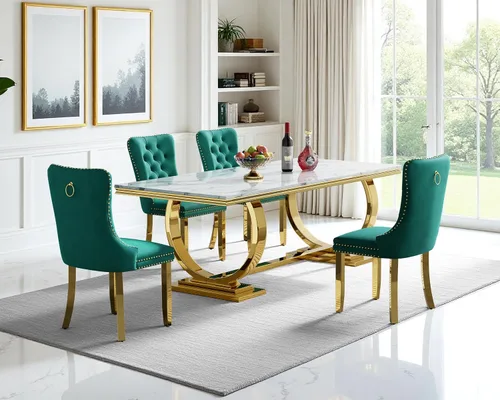 Miniatura 18 de Juego de mesa de comedor de 5 piezas para 4, mesa de cocina de mármol negro de 68 pulgadas con 4 sillas beige, mesa de comedor rectangular moderna