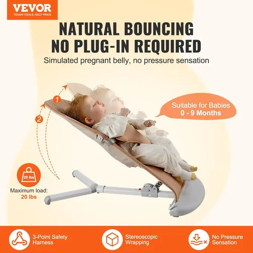 Miniatura 2 de VEVOR Gorila para bebé, asiento plegable para bebés de 0 a 9 meses, silla gorila para recién nacidos con 2 ángulos reclinables y arnés de 3 puntos