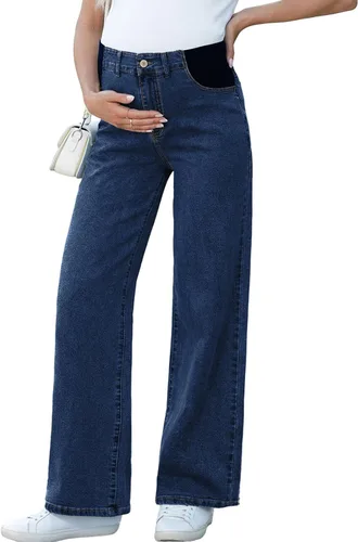 Miniatura 9 de BLENCOT Vaqueros de maternidad para mujer de cintura alta con pierna recta, pantalones de embarazo de mezclilla con bolsillos