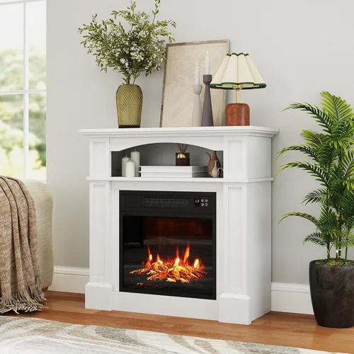 Miniatura 6 de ORALNER Chimenea Eléctrica de 32" con Repisa, Paquete de Caja de Combustión de Madera Envolvente Independiente Inserto de Chimenea de 18" Calentador