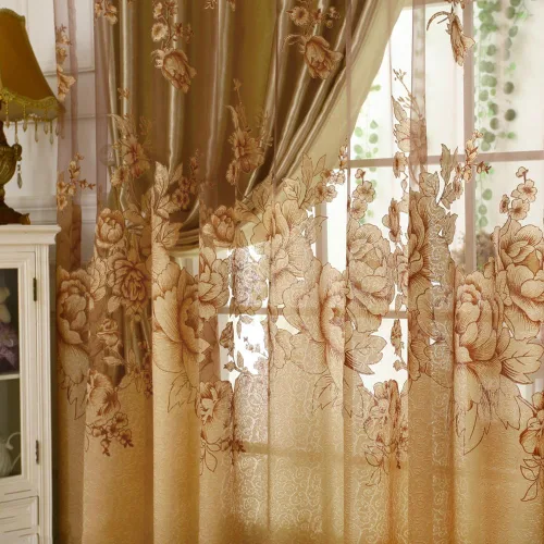 Miniatura 4 de Amidoudou Cortinas Europeas de Doble Capa - Cortinas de Lujo de Flores de Peonía para Sala de Estar y Dormitorio (Oro, 54x96 Pulgadas)
