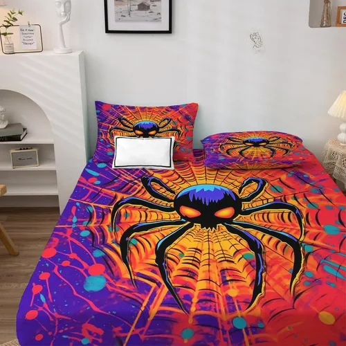 Miniatura 3 de Juego de sábanas tamaño individual: sábanas de araña, sábanas y fundas de almohada de telaraña, microfibra suave, bolsillo profundo y sin arrugas