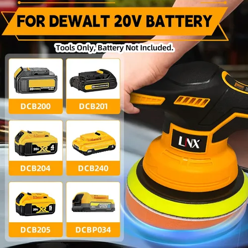 Miniatura 2 de Pulidora de búfer inalámbrica para batería Dewalt de 20V, pulidora de coche de 6 pulgadas con 8 velocidades variables, kit de amortiguadores