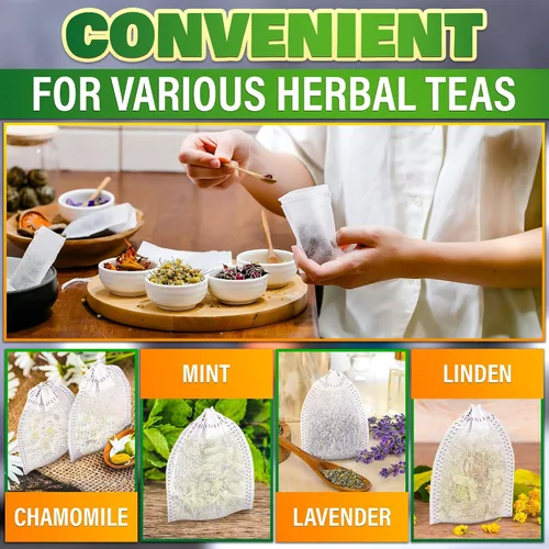 Miniatura 6 de 400 bolsas de té desechables para té de hojas sueltas, bolsas de té reutilizables de 3.62 x 2.76 pulgadas hechas de material no tejido sin