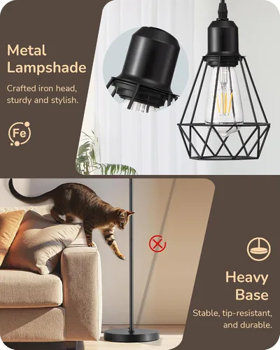 Miniatura 5 de EDISHINE Lámparas de Pie Estilo Granja de 70 Pulgadas para Sala de Estar, Lámparas Industriales Altas de Pie Regulables con 3 Bombillas LED Edison
