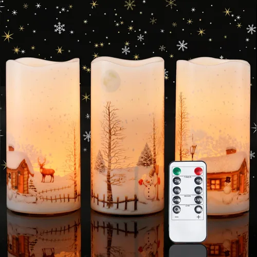Miniatura 10 de Homemory Velas de Halloween, velas sin llama naranjas, velas led de pilas impermeables para exteriores con calabazas impresas, con mando a distancia