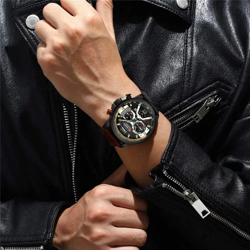 Miniatura 4 de CURREN - Reloj analógico de cuarzo para hombre, reloj de pulsera con correa de piel, resistente al gua y a la moda