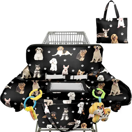 Miniatura 20 de Funda para carrito de compras para bebé, funda para silla alta 2 en 1, con arnés de seguridad, multifuncional, patrón de dinosaurio, color azul