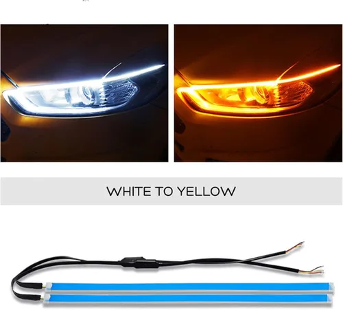 Miniatura 7 de 2 tiras de luces LED para autos, tira de faros LED secuenciales, luces de circulación diurna, bombilla de señal de giro DRL ámbar/amarillo y blanco