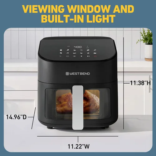 Miniatura 15 de West Bend Freidora de aire digital de 4.5 cuartos de galón, compacta con 12 preajustes, temperatura ajustable para comidas crujientes rápidas, cesta