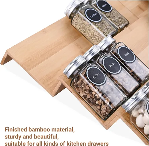 Miniatura 5 de Mulush Bandeja de bambú para especias, organizador de cajones de especias para armarios de cocina y organización