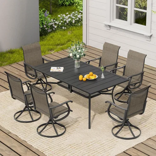 Miniatura 63 de VICLLAX Muebles pequeños de exterior de 3 piezas, 2 sillas giratorias de patio y mesa redonda pequeña para 2, sillas de carbón oscuro y negro