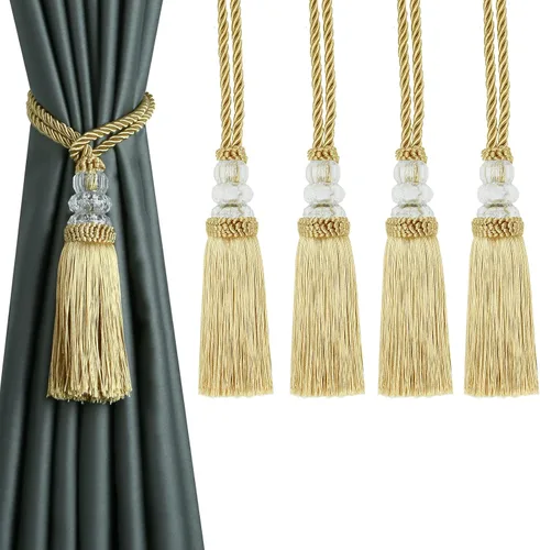 Miniatura 14 de Alzapaños de cortina con borla, alzapaños elegantes y decorativos para exteriores, lazos modernos de cuerda para ventanas con ganchos, para Beige